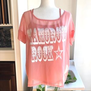 Sheer 2 pieces layered pink top  S-M